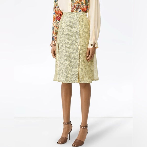 BurberryMonogram Print Silk Pleated Skirt